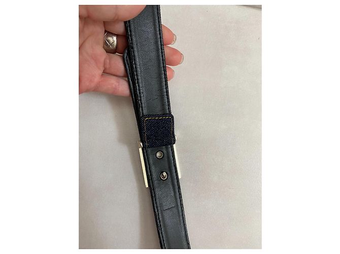 Cintura Chanel in Denim e Pelle Blu Navy con Hardware Argento Silver hardware - vista 4