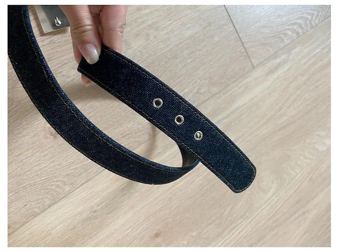 Cintura Chanel in Denim e Pelle Blu Navy con Hardware Argento Silver hardware - vista 5