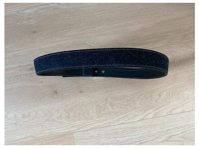 Cintura Chanel in Denim e Pelle Blu Navy con Hardware Argento Silver hardware - vista 7