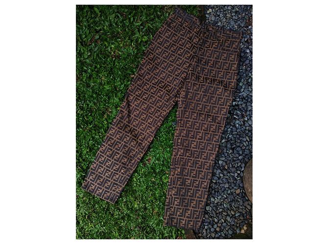 Pantaloni Fendi Logo FF Jacquard Marrone Nero Oro D'oro - vista 2
