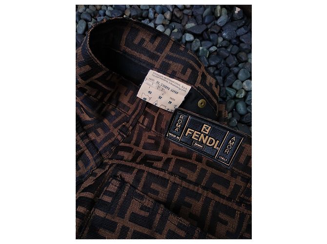Pantaloni Fendi Logo FF Jacquard Marrone Nero Oro D'oro - vista 4