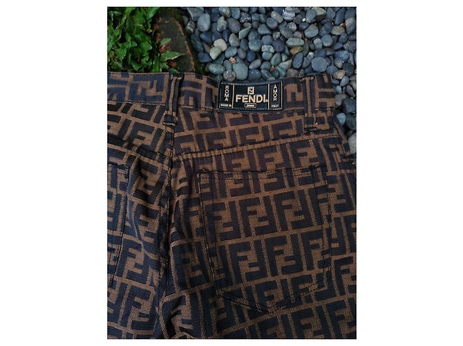 Pantaloni Fendi Logo FF Jacquard Marrone Nero Oro D'oro - vista 5