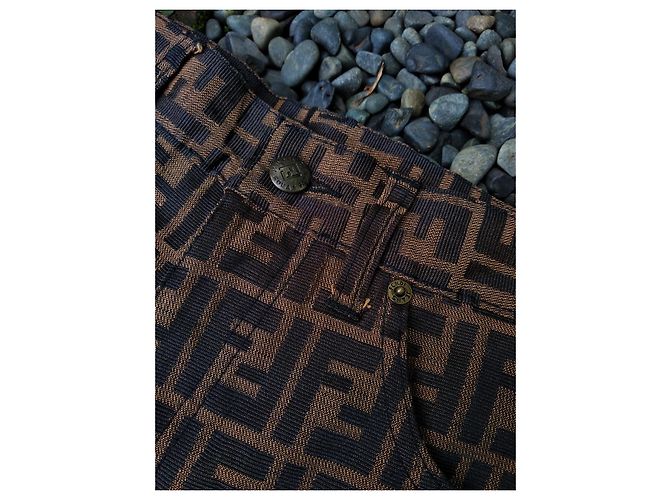 Pantaloni Fendi Logo FF Jacquard Marrone Nero Oro D'oro - vista 6