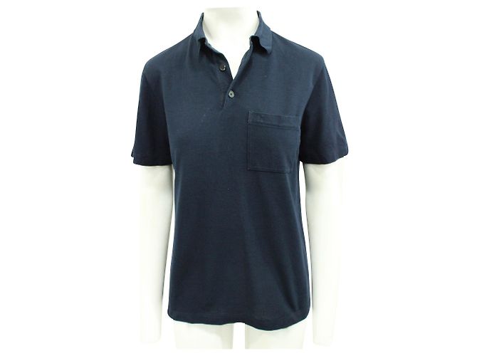 Hermès Navy Blue H Embroidered Buttoned Polo Shirt - view 2