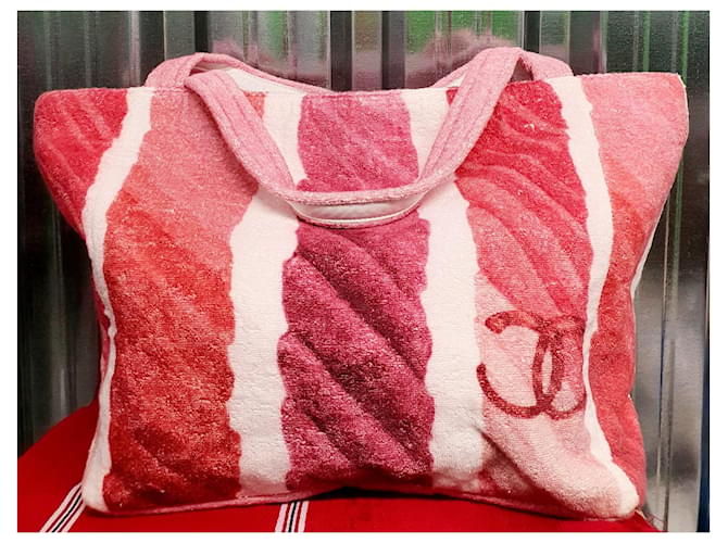 Borsa shopper Chanel Rosa Bianco Fuschia - vista 11