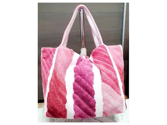 Borsa shopper Chanel Rosa Bianco Fuschia - vista 2