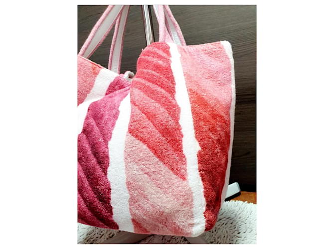Borsa shopper Chanel Rosa Bianco Fuschia - vista 4