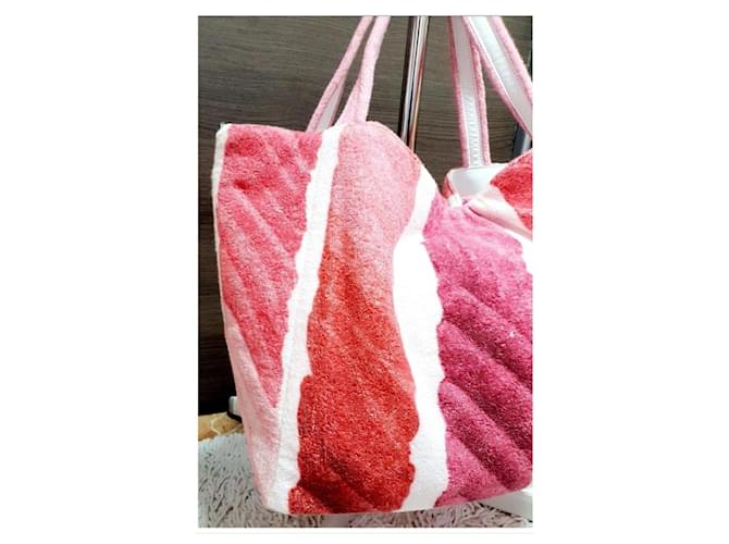 Borsa shopper Chanel Rosa Bianco Fuschia - vista 5
