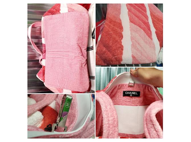 Borsa shopper Chanel Rosa Bianco Fuschia - vista 6
