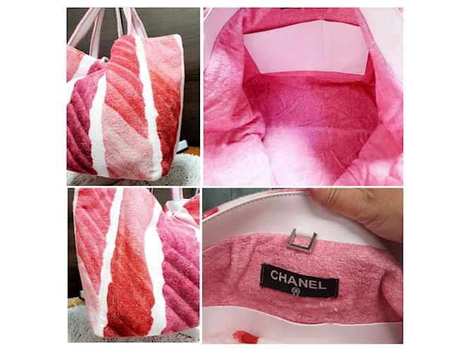 Borsa shopper Chanel Rosa Bianco Fuschia - vista 7