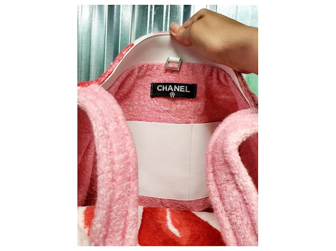 Borsa shopper Chanel Rosa Bianco Fuschia - vista 9