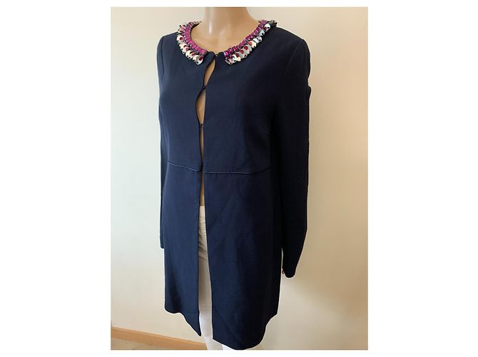 Abrigo Twin Set Azul de Seda y Viscosa Talla 44 - vista 2