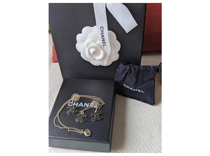 Chanel CC 08C Collana con orecchini in smalto nero set - vista 11