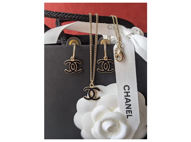Chanel CC 08C Collana con orecchini in smalto nero set - vista 13
