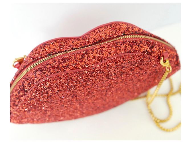 Borsa a tracolla Lulu Guinness Glitter Lips Rosso - vista 3