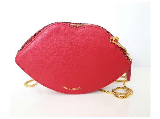 Borsa a tracolla Lulu Guinness Glitter Lips Rosso - vista 4