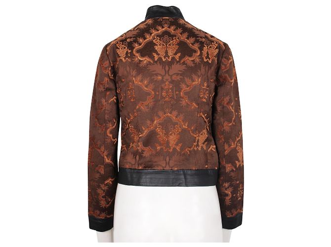 Shanghai Tang Wool Blend Ginkgo Jacquard Jacket Brown - view 2