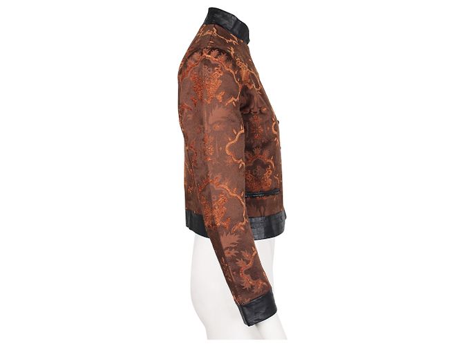 Shanghai Tang Wool Blend Ginkgo Jacquard Jacket Brown - view 3