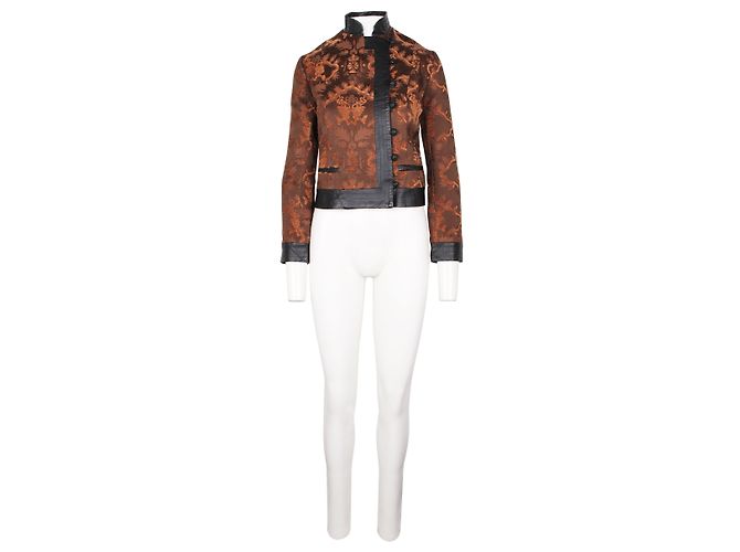 Shanghai Tang Wool Blend Ginkgo Jacquard Jacket Brown - view 5