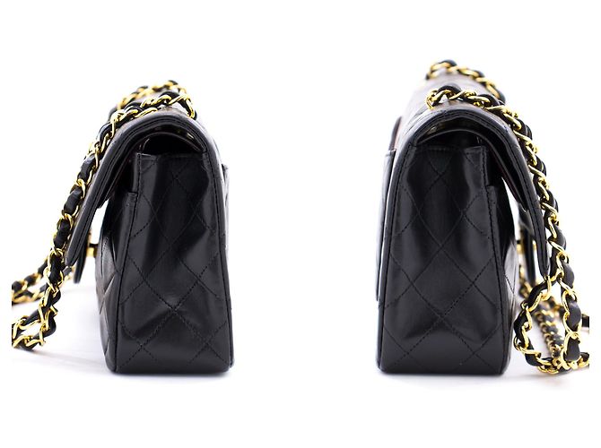 Chanel 2.55 lembo foderato 9" Borsa a tracolla con catena in pelle di agnello nera oro Nero - vista 5