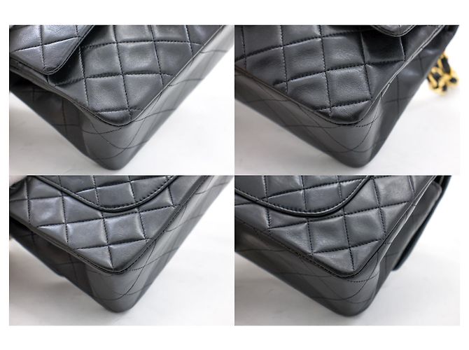 Chanel 2.55 lembo foderato 9" Borsa a tracolla con catena in pelle di agnello nera oro Nero - vista 6
