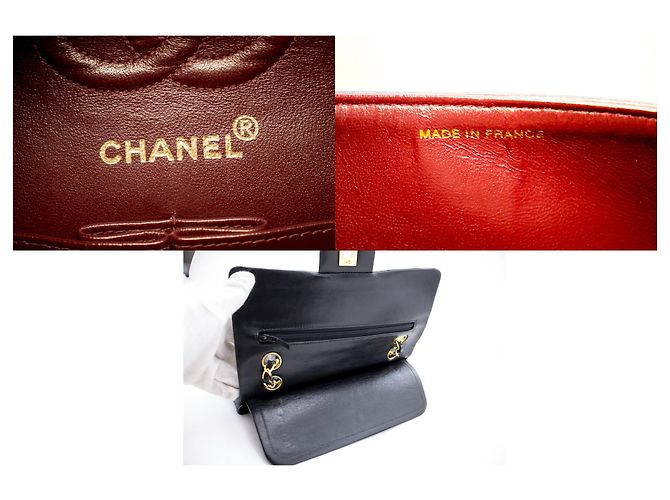Chanel 2.55 lembo foderato 9" Borsa a tracolla con catena in pelle di agnello nera oro Nero - vista 8