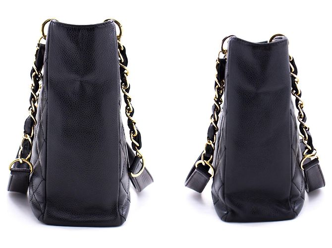 CHANEL Caviar PST Chain Shoulder Bag Compras Tote Preto Acolchoado - vista 5