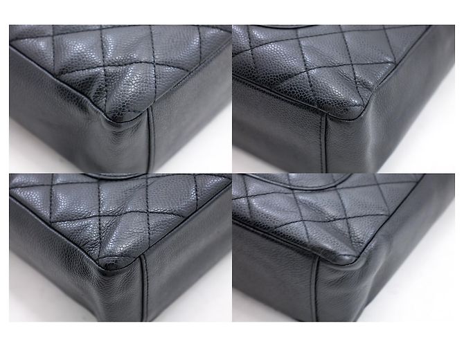 CHANEL Caviar PST Chain Shoulder Bag Compras Tote Preto Acolchoado - vista 6