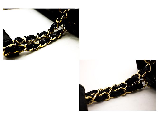 CHANEL Caviar PST Chain Shoulder Bag Compras Tote Preto Acolchoado - vista 7