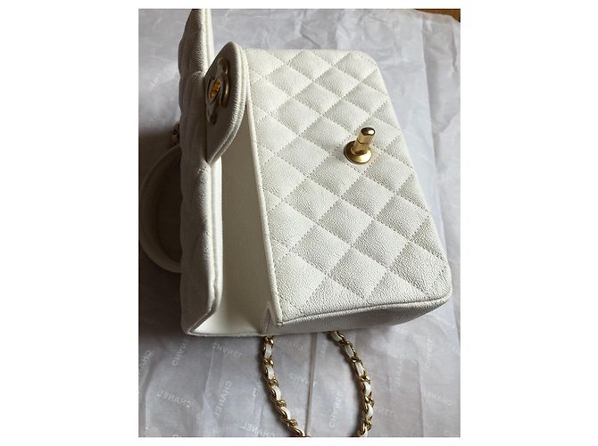 Timeless Chanel Mini-Kaviar mit Top-Griff Weiß - Ansicht 13
