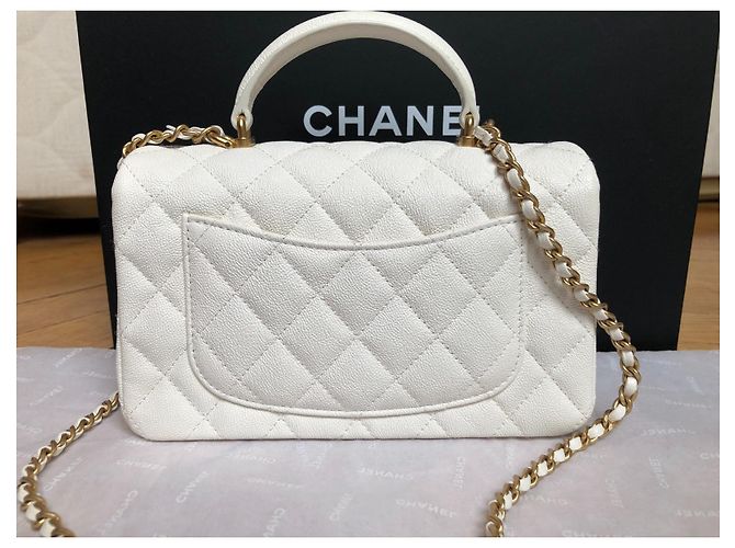 Timeless Chanel Mini-Kaviar mit Top-Griff Weiß - Ansicht 14