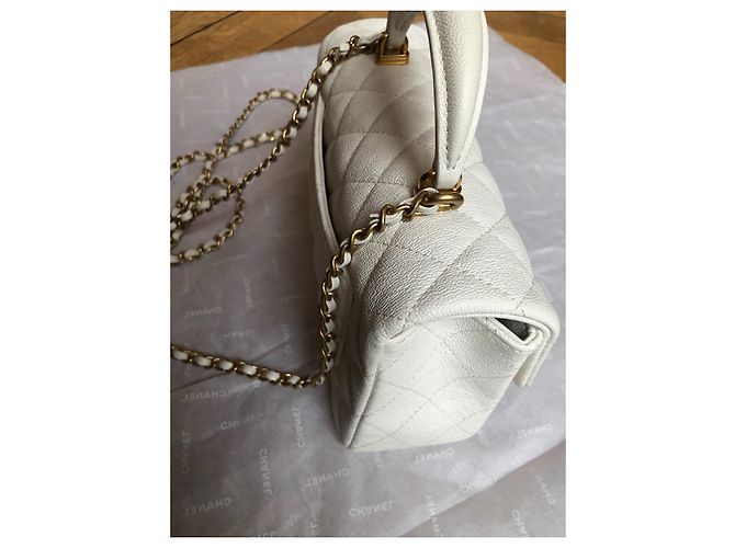 Timeless Chanel Mini-Kaviar mit Top-Griff Weiß - Ansicht 15