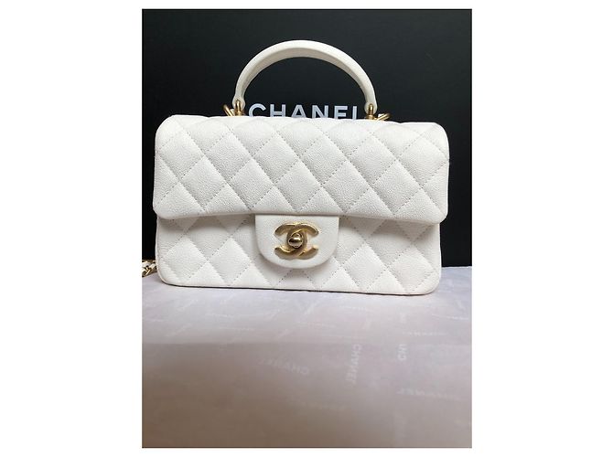 Timeless Chanel Mini-Kaviar mit Top-Griff Weiß - Ansicht 16