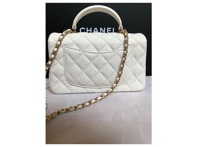 Timeless Chanel Mini-Kaviar mit Top-Griff Weiß - Ansicht 2