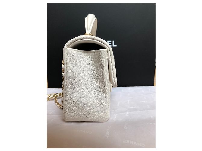 Timeless Chanel Mini-Kaviar mit Top-Griff Weiß - Ansicht 4