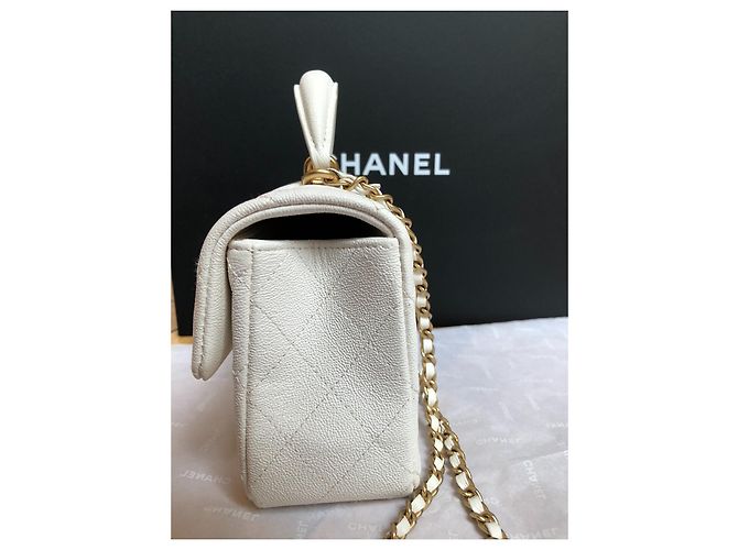 Timeless Chanel Mini-Kaviar mit Top-Griff Weiß - Ansicht 5