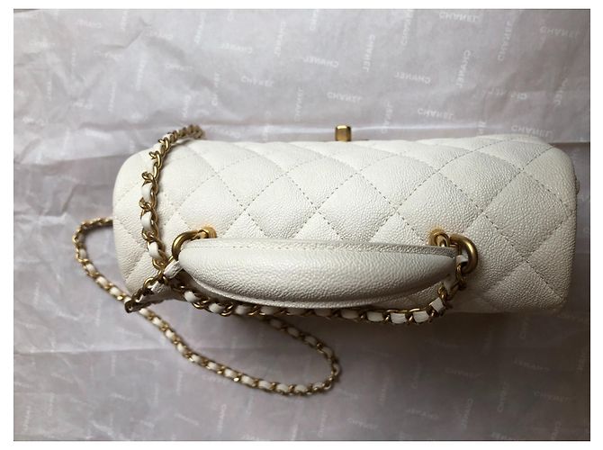 Timeless Chanel Mini-Kaviar mit Top-Griff Weiß - Ansicht 6