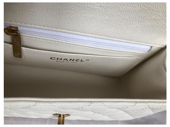 Timeless Chanel Mini-Kaviar mit Top-Griff Weiß - Ansicht 7