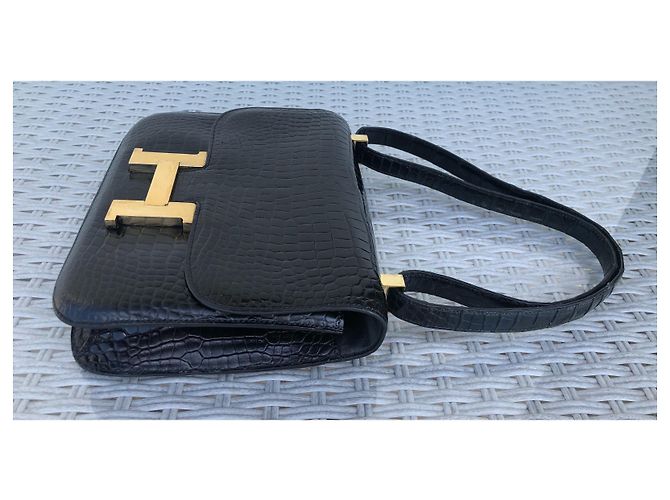 Constance Hermès Hermes Costanza Coccodrillo 23 Noir Nero - vista 7