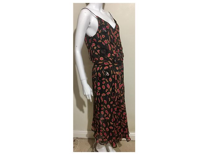 Diane Von Furstenberg DvF atemberaubendes Seiden-Maxikleid mit Pailletten Mehrfarben - Ansicht 3