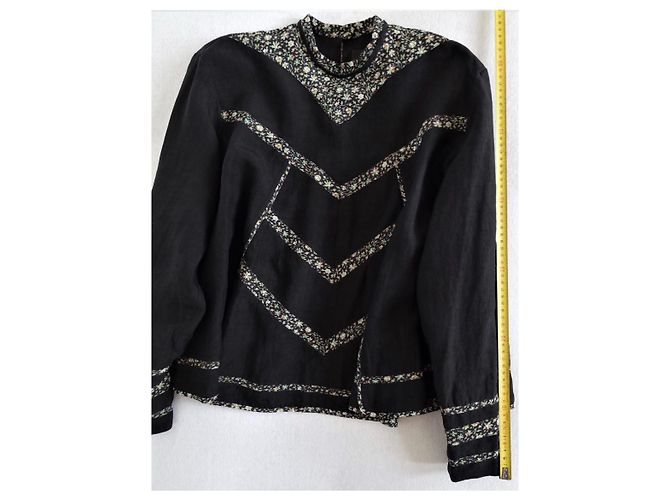 Isabel Marant Blusa Moony em linho e seda preta Preto - vista 3