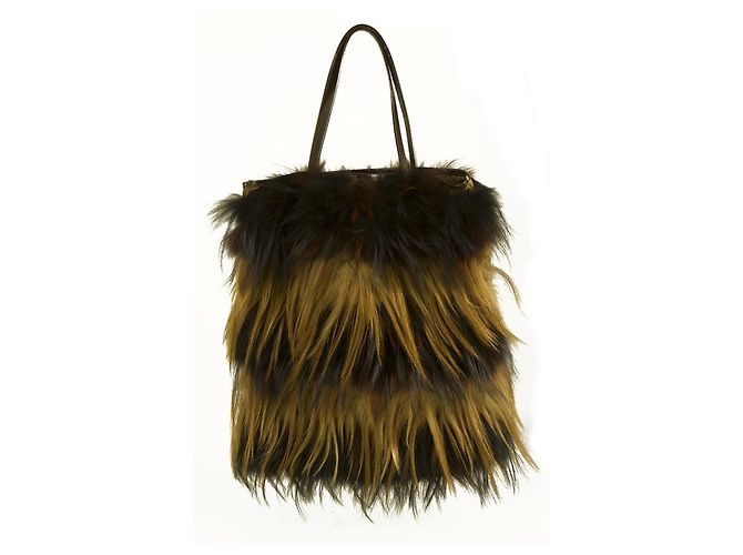 Fendi Langhaar Fuchs Gestreiftes Fell Braunes Leder Schulter Eimer Tote Bag Handtasche - Ansicht 2
