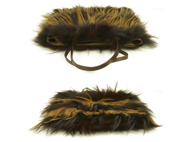 Fendi Langhaar Fuchs Gestreiftes Fell Braunes Leder Schulter Eimer Tote Bag Handtasche - Ansicht 4