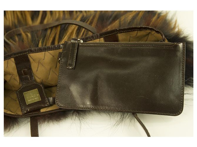 Fendi Langhaar Fuchs Gestreiftes Fell Braunes Leder Schulter Eimer Tote Bag Handtasche - Ansicht 6