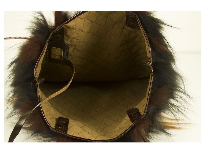 Fendi Langhaar Fuchs Gestreiftes Fell Braunes Leder Schulter Eimer Tote Bag Handtasche - Ansicht 7