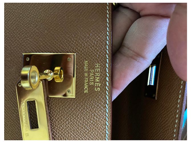 Hermès Kelly Bag Gilled Veal Courchevel Marrone chiaro - vista 7