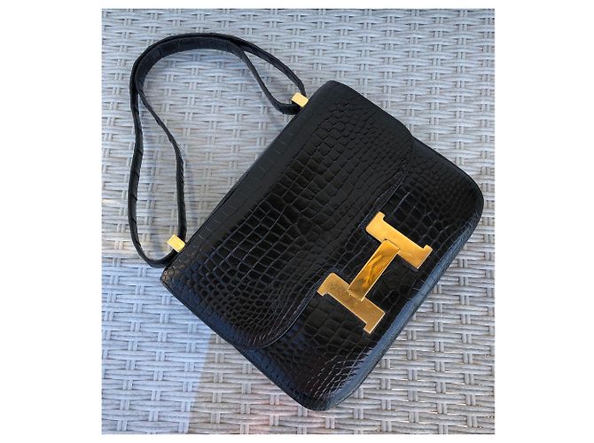 Constance Hermès Hermes Costanza Coccodrillo 23 Noir Nero - vista 10