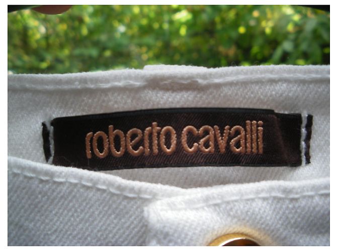 Calça Roberto Cavalli de algodão cor eggshell Fora de branco - vista 3