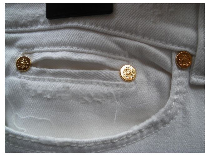 Calça Roberto Cavalli de algodão cor eggshell Fora de branco - vista 9