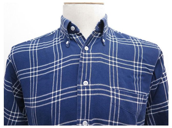 Hermès NEUF CHEMISE HERMES M 39 A CARREAUX EN COTON MARRON NEW COTTON SHIRT Bleu - vue 2
